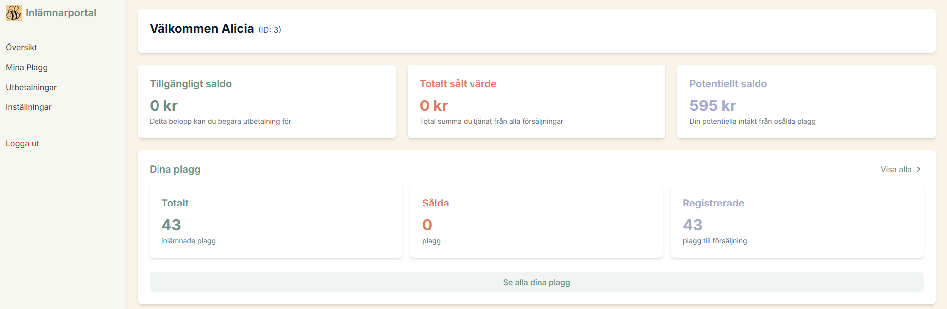 Dashboard med saldoöversikt i datorvy